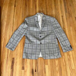 1970s men's vintage Hagar lightweight checkered gray and blue blazer